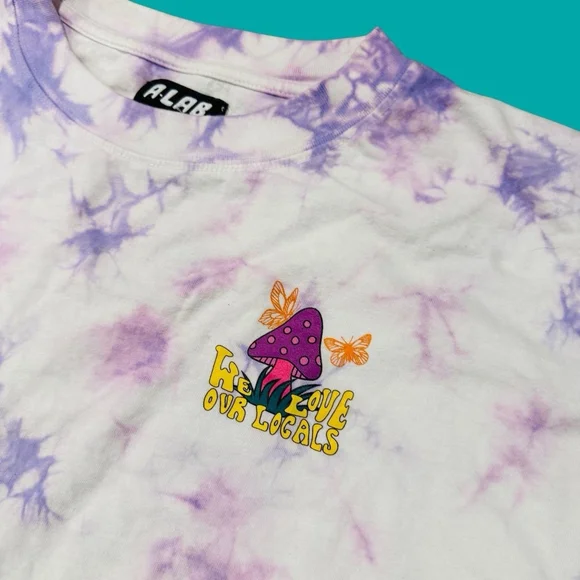 A-LAB Tie Dye Cropped Tank Mushroom Graphic Festival Top Size Large - Picture 2 of 5